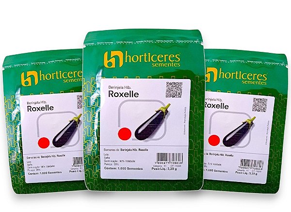 Berinjela Híbrida Roxelle 1000 Sementes Horticeres Produtiva 3 Unidades