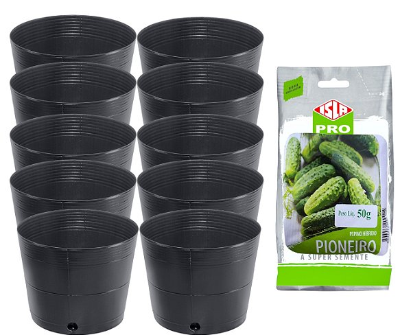 10 Vasos Nutriplan 2,8L + Semente Pepino Verde 50g Isla