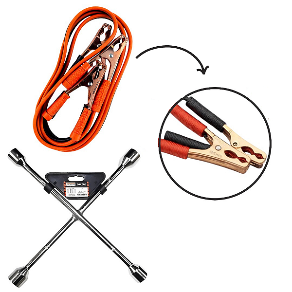 Kit Chave de Roda Cruz + Cabo Automotivo 100A Starfer Original