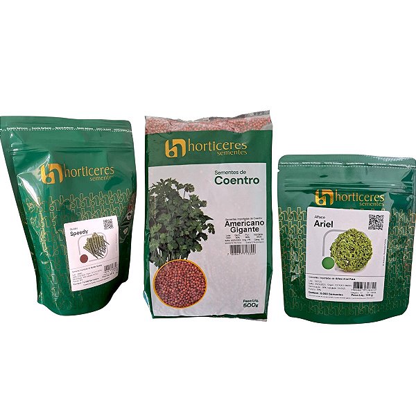 Semente Coentro 500g + Quiabo Speedy + Alface Crespa Ariel | Horticeres