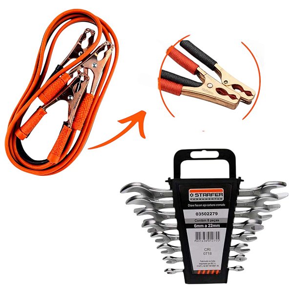 Jogo de Chave Fixa 6 a 22mm + 100A Cabo Automotivo - Starfer