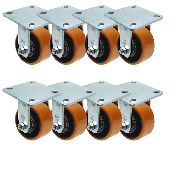 Roda Rodizio 4" Fixo Laranja Kit 8 Unidades - Ajax