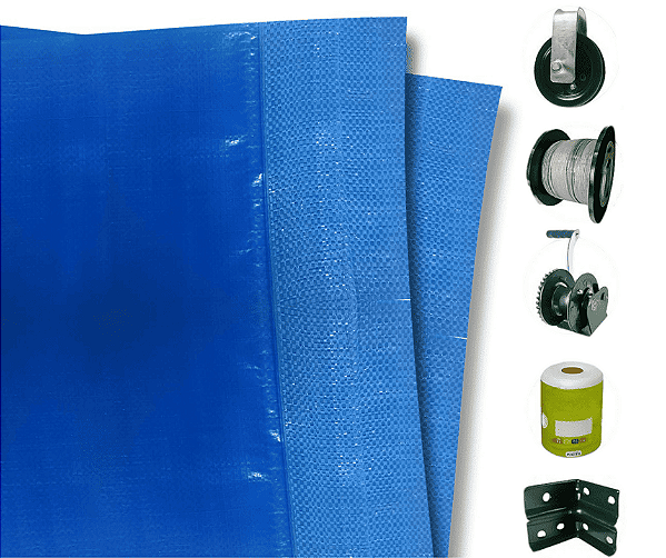 Cortina Aviário Azul + Kit Instalação 2,80x8 - Para Avicultura e Suinocultura