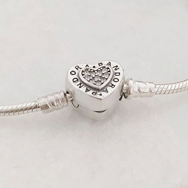 Pulseira Para Berloques Fecho Coração Com Zircônias
