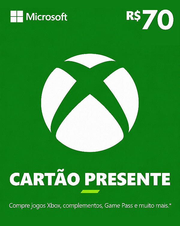 Cartão Presente Xbox R$ 70 Reais Código Digital de Resgate