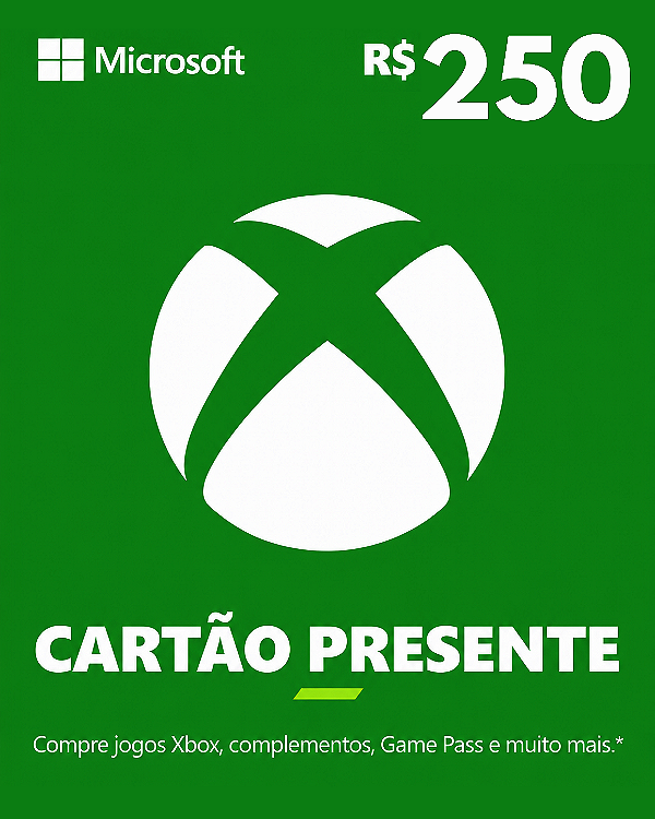 Cartão Presente Xbox R$ 250 Reais Código Digital de Resgate