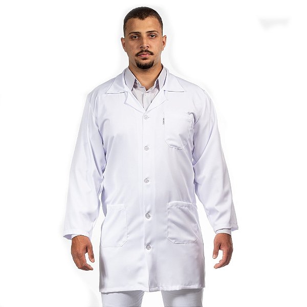 Avental branco manga longa 100% Poliéster