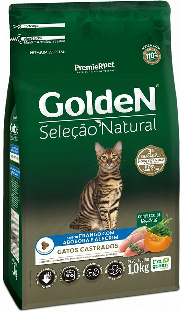 Ração para Gatos Golden Gatos Seleção Natural Castrados sabor Frango