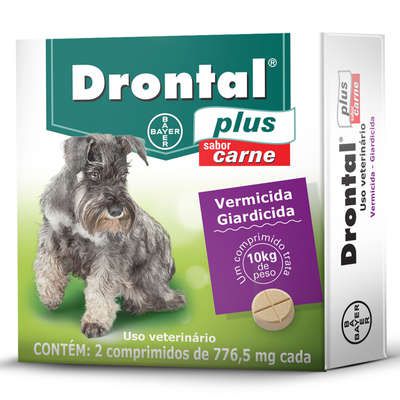 Vermífugo para Cães Drontal Plus sabor Carne com 2 Comprimidos - cada comprimido trata 10kg