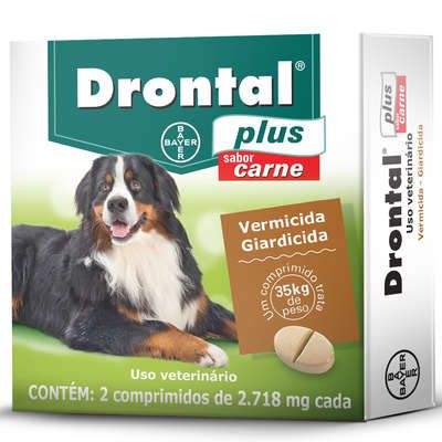 Vermífugo para Cães Drontal Plus sabor Carne com 2 Comprimidos - cada comprimido trata 35kg
