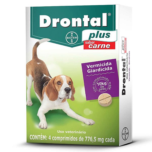 Vermífugo para Cães Drontal Plus sabor Carne com 4 Comprimidos - cada comprimido trata 10kg