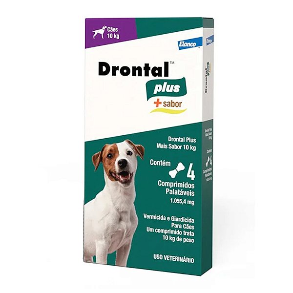 Vermífugo para Cães Drontal Plus Sabor Carne 10kg com 4 comprimidos