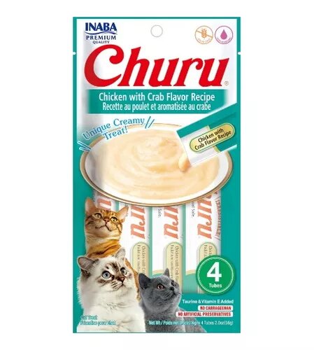 Petisco Churu para Gatos Frango e Caranguejo com 4 unidades