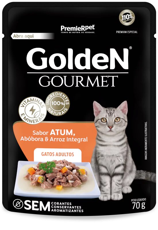 Ração Úmida para Gatos Golden Gatos Sache Adulto Atum, Abóbora e Arroz Integral 70g