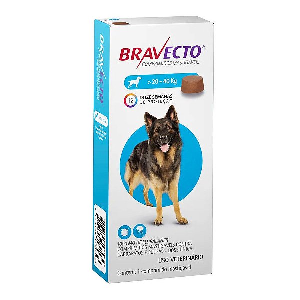 Antipulgas e Carrpatos Bravecto Comprimido para Cães de 20 a 40kg