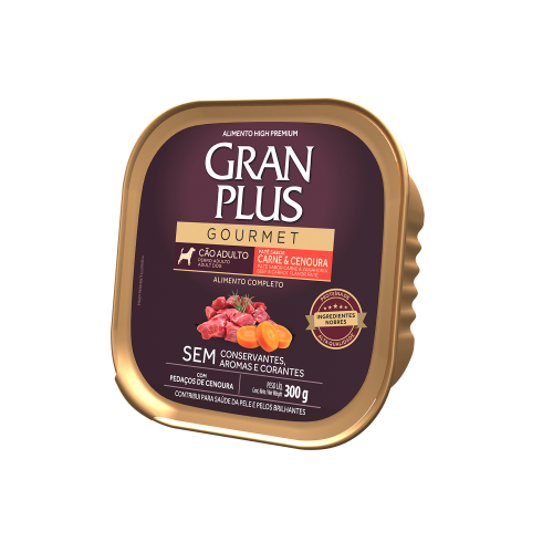 Ração Úmida para Cães Gran Plus Gourmet Patê Cães Adultos Carne e Cenoura 300g