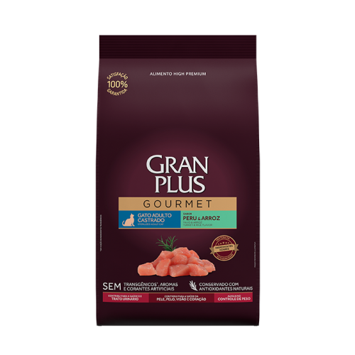 Ração para Gatos Gran Plus Gourmet Gatos Castrados Peru e Arroz