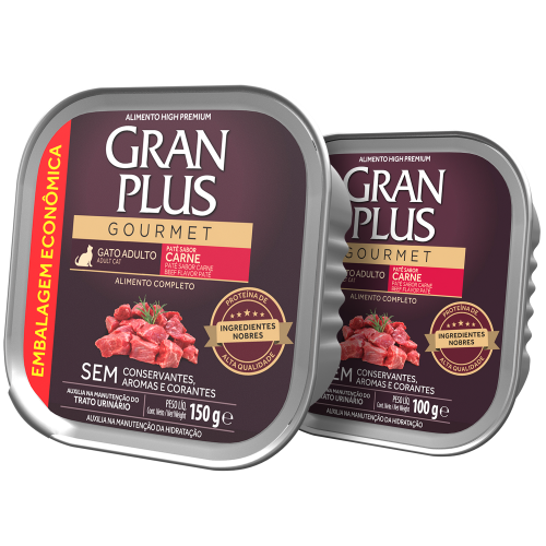 Ração Úmida para Gatos Gran Plus Gourmet Patê Gatos Adultos Carne