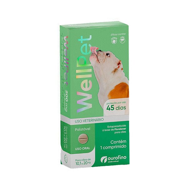 Antipulgas e Carrapatos Wellpet para Cães 10,1kg a 20kg 200mg - 1 comprimido