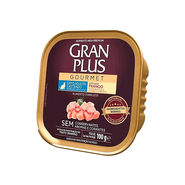 Ração Úmida para Gatos Gran Plus Gourmet Patê Gatos Castrados Frango 100g