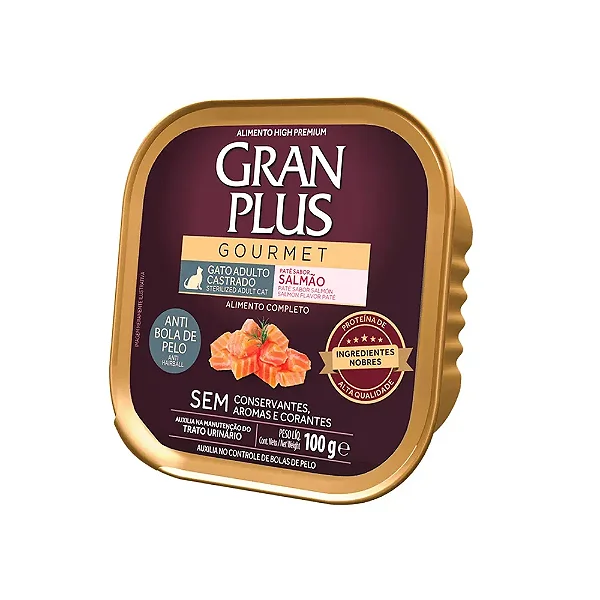 Ração Úmida para Gatos Gran Plus Gourmet Patê Gatos Castrados Salmão 100g