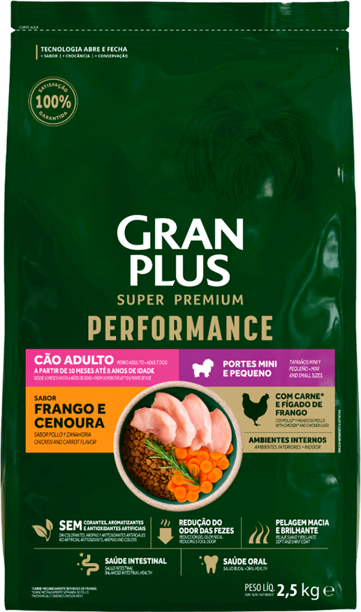 Ração para Cães Gran Plus Performance Adultos Raças Mini e Pequenas Frango e Cenoura