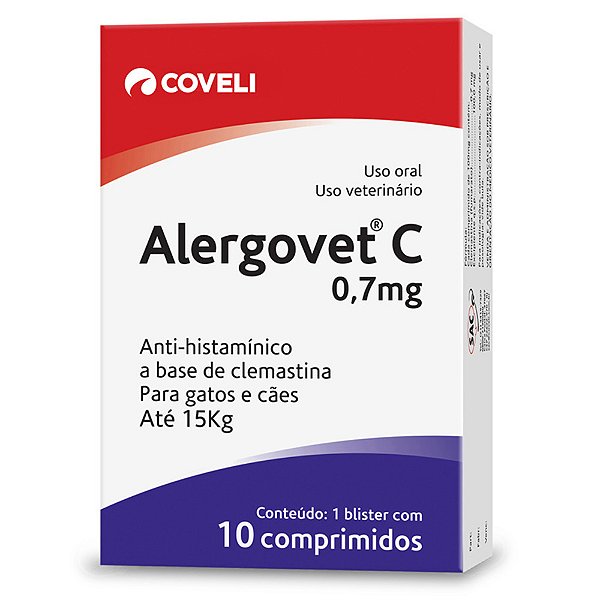 Antialérgico para Cães e Gatos Alergovet C 0,7mg - 10 comprimidos