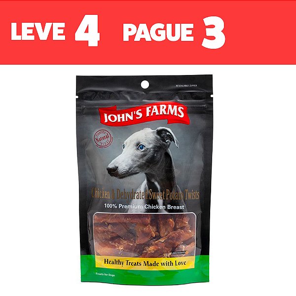 Petisco para Cães John's Farms Peito de Frango com Batata Doce 100g