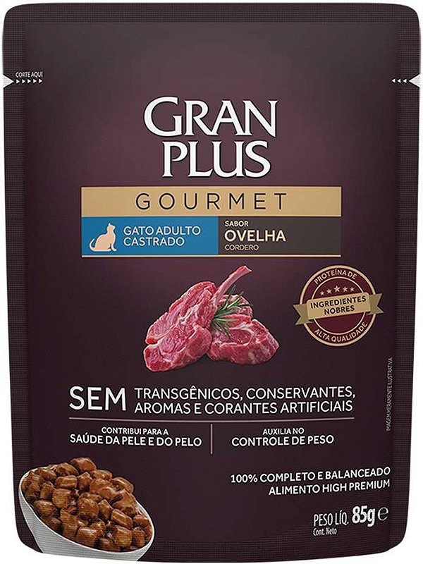 Ração Úmida para Gatos Gran Plus Gourmet Sache Gatos Castrados Ovelha 85g