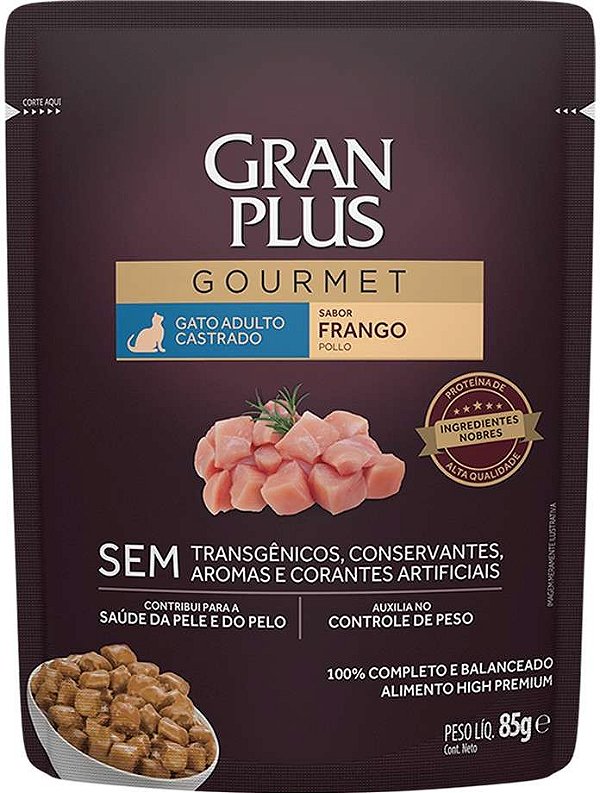 Ração Úmida para Gatos Gran Plus Gourmet Sache Gatos Castrados Frango 85g