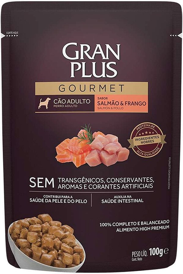 Ração Úmida para Cães Gran Plus Gourmet Sachê Cão Salmão e Frango 100g