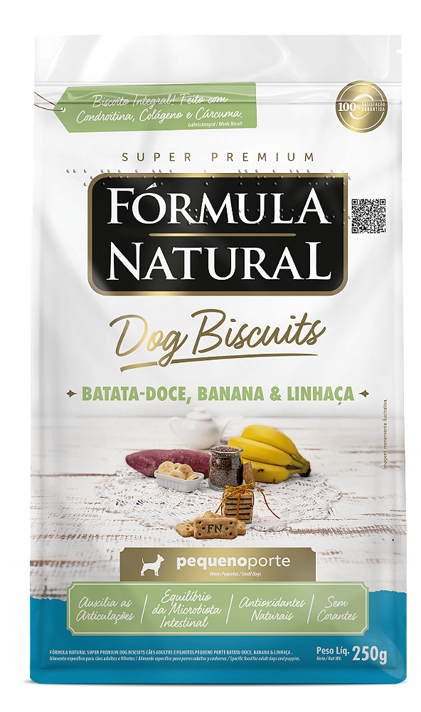 Biscoito para Cães Fórmula Natural Dog Biscuits Batata Doce, Banana e Linhaça Adultos Pequeno Porte 250g