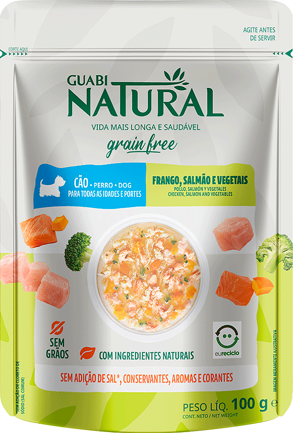 Ração Úmida para Cães Guabi Natural Grain Free Cães Sache Adulto Frango e Salmão 100g