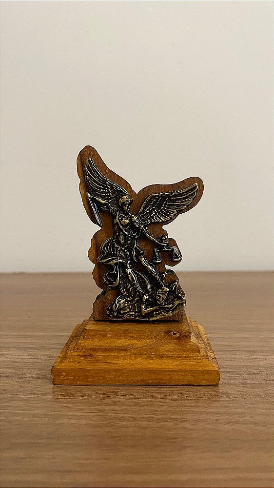 Estatueta São Miguel (mini) base Madeira