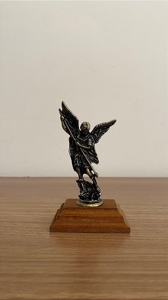 São Miguel Estátua 9 cm Metal e Madeira