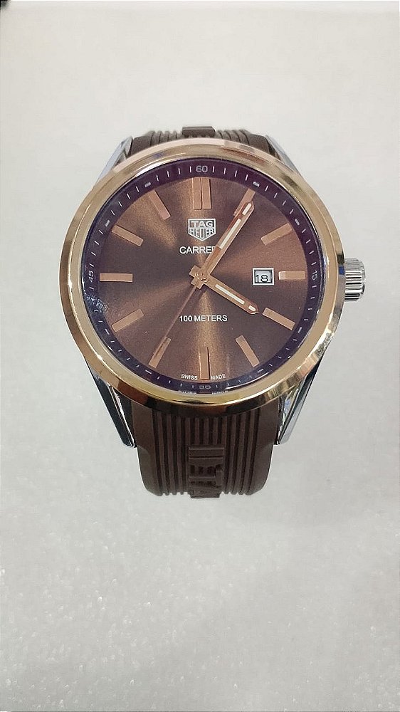Relógio Tag Carrera Luxo Masculino - Pulseira Silicone marrom (réplica premium)