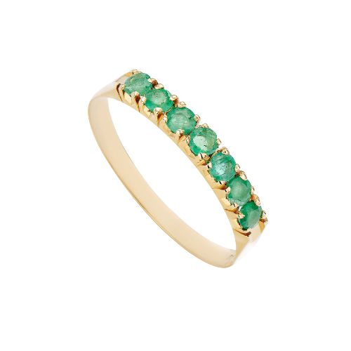 Anel Meia Aliança 7 Pedras Zirconias (verde) - Ouro 18k