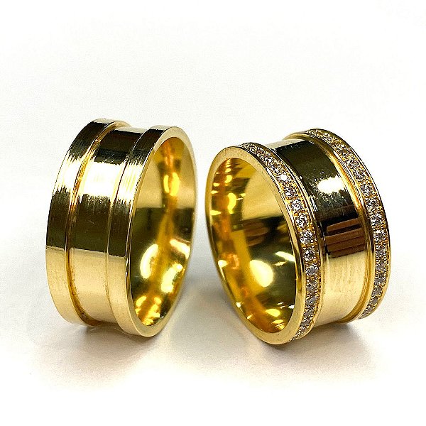Par de Alianças Mônaco 10MM - Ouro 18k