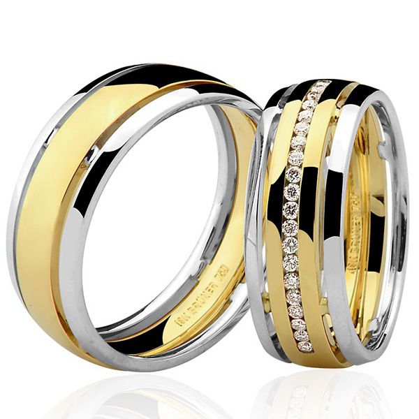 Par de Alianças Bodas  7mm e 20 pedras de zircônia - Costa Rica Ouro 18k