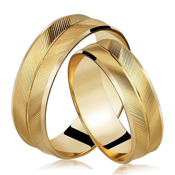 Par de alianças 5mm com detalhe - Grecia - Ouro 18k