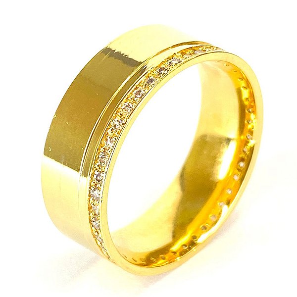 Par de Alianças Chipre 7mm com Pedras - Ouro 18k