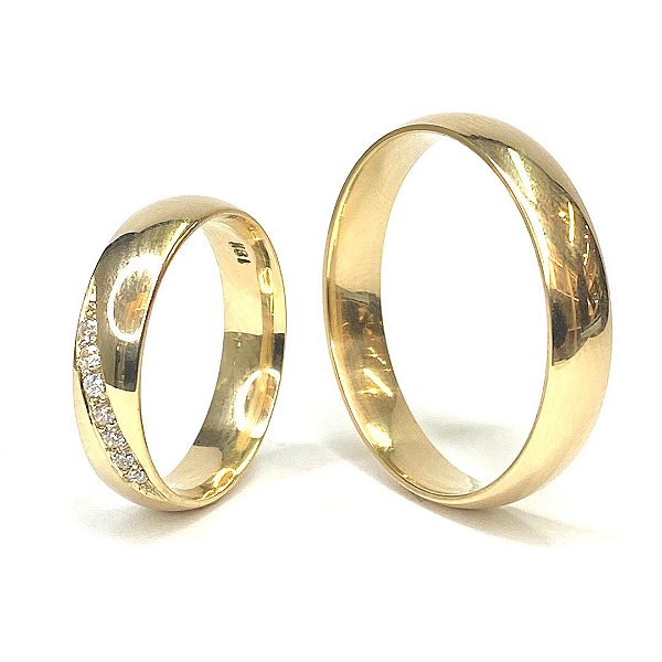 Par de Alianças 5mm com 7 Pedras Áustria - Ouro 18k