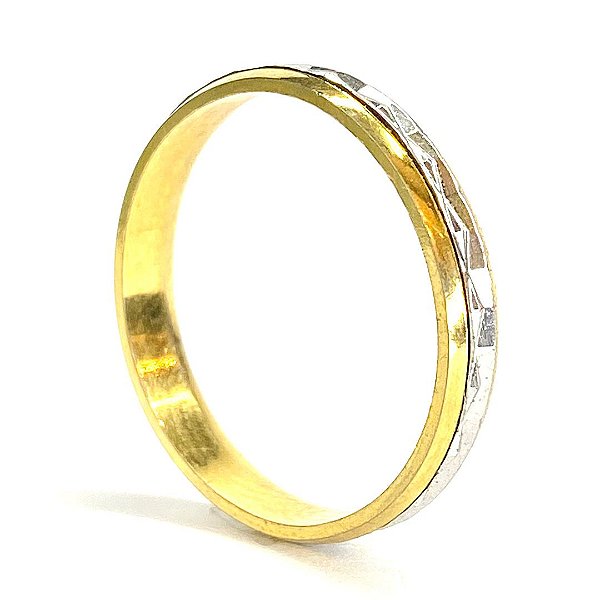 Par de Alianças Bodas Barbados 3,5 mm Ouro Amarelo e Branco 18k