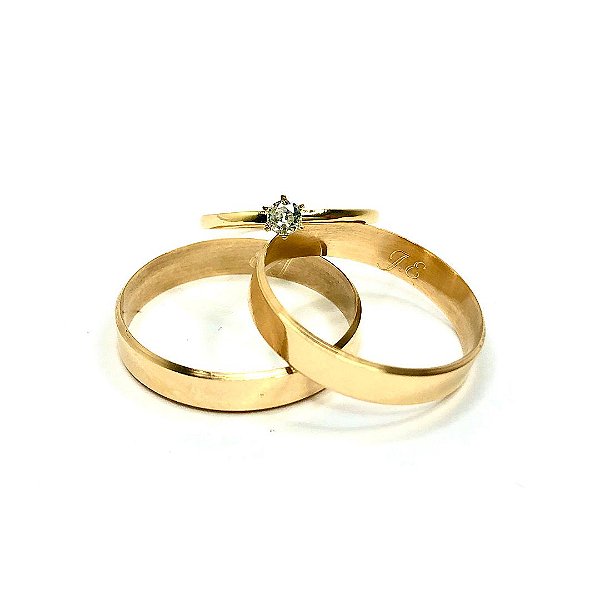 Par de Alianças Canadá + Anel Calice - Ouro 18K