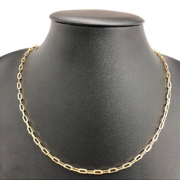 Corrente Elo Cadeado 3MM x 70 cm - Banhada a Ouro 18k