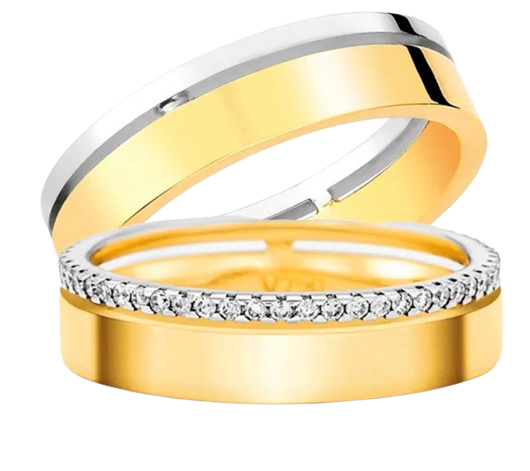 Par de Alianças San Marino 5mm - Cravejada com zirconias - Ouro 18k