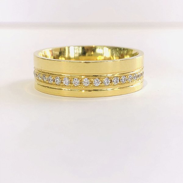 Par de Alianças 6mm Cravejada - Guiana - Ouro 18k