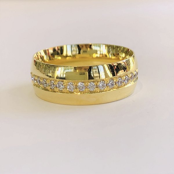 Par de Alianças 7mm com 60 Pedras de Zircônia - Mongólia - Ouro 18k