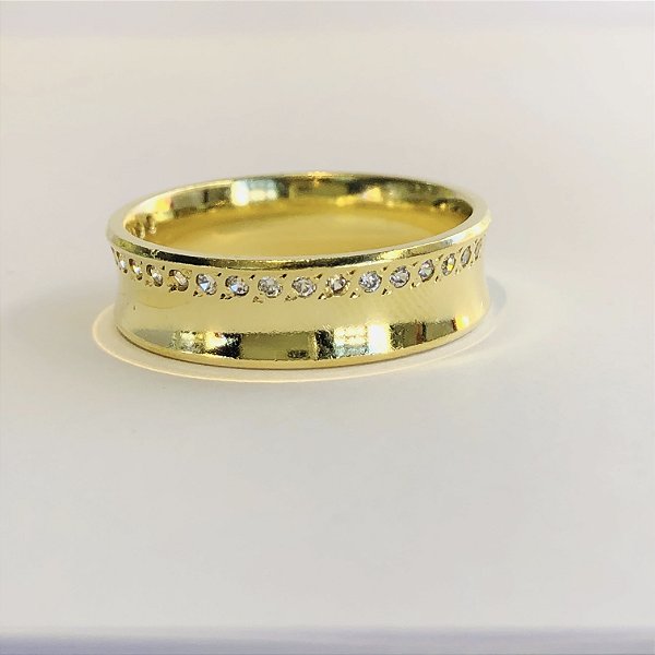 Par de Alianças 6mm com 20 Pedras de Zircônia - Senegal - Ouro 18k