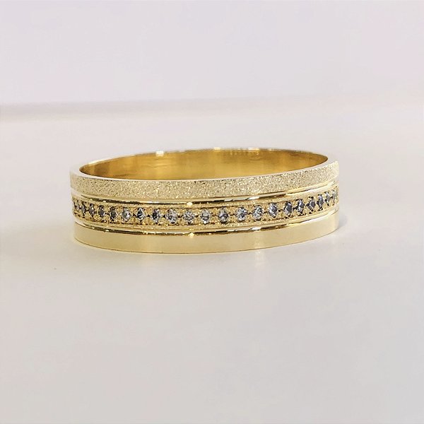 Par de Alianças 5mm com 26 Pedras - Zimbábue - Ouro 18k